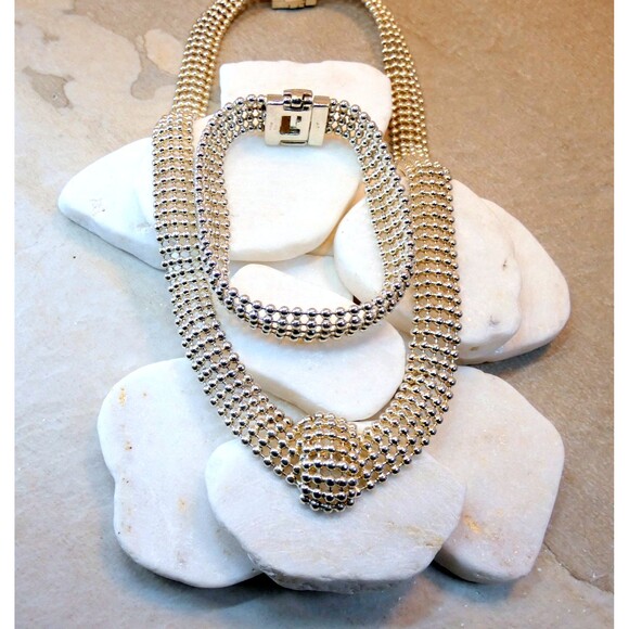 VTG Signed Modern Sterling Silver "Italy" Necklace Bracelet Set  75 gr - Picture 7 of 11